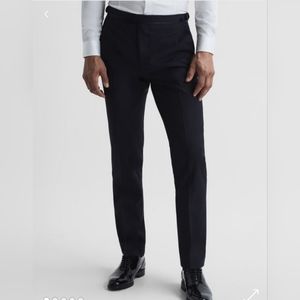 Reiss Mens Black Poker Satin Wool Blend Modern Fit Tuxedo Trouser Size 34 NWT